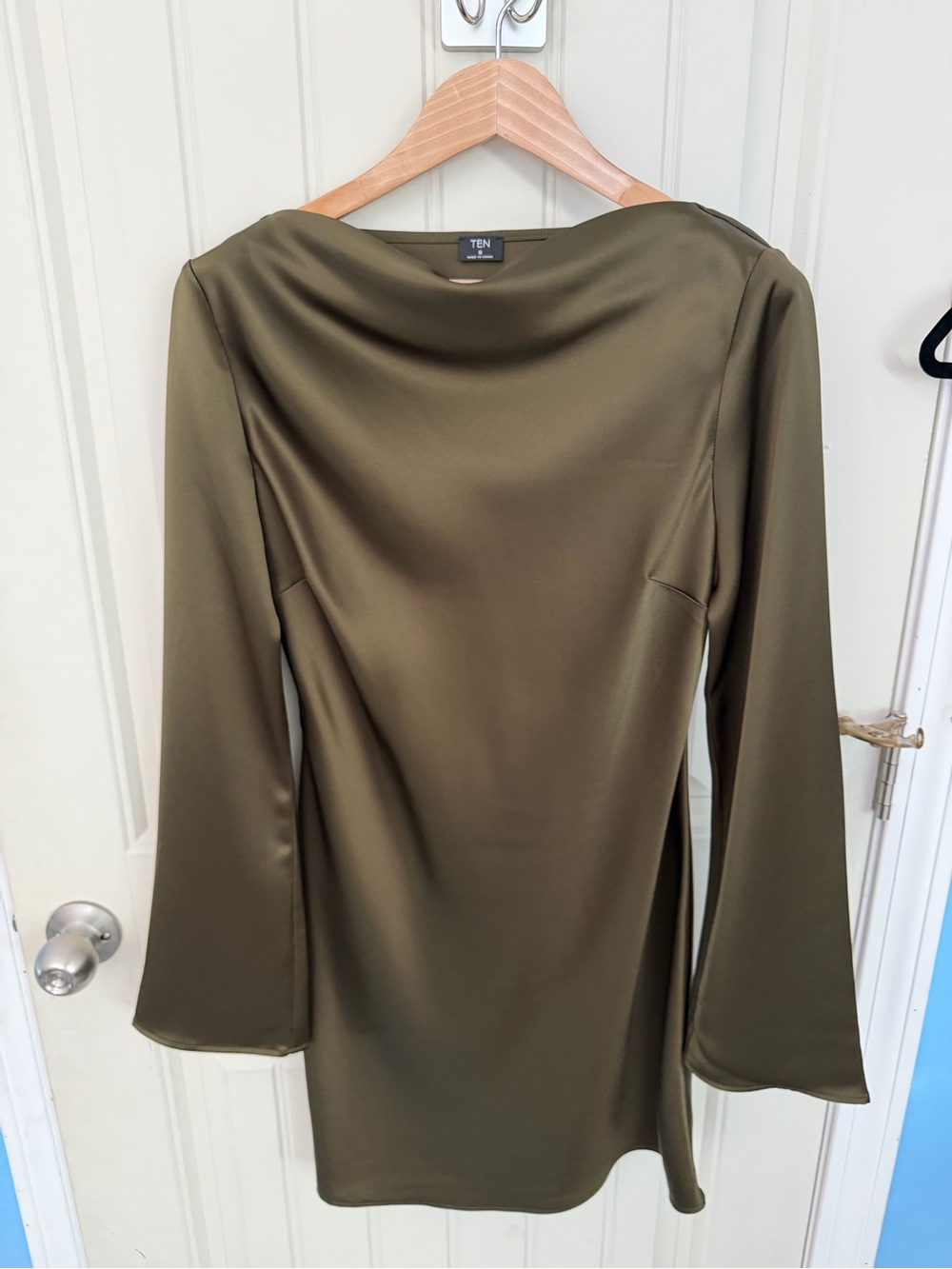 Aritzia Olive Long-Sleeve Choreo Satin Dress